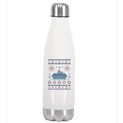 Nautical Ship Boat Ugly Christmas Sweater Stainless Steel Insulated Water Bottle