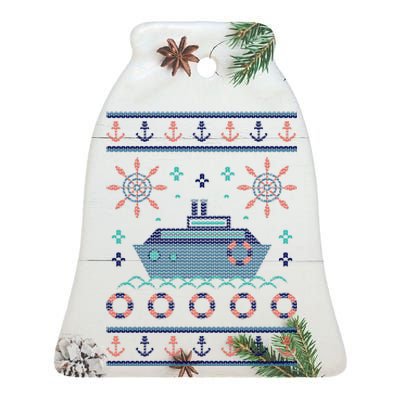 Nautical Ship Boat Ugly Christmas Sweater Ceramic Bell Ornament