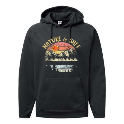 Nature AndShit Vintage Mountains Hiking Camping Performance Fleece Hoodie