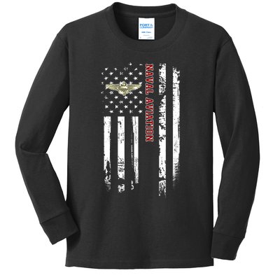 Naval Aviation Veteran American Flag Veterans Day Christmas Kids Long Sleeve Shirt