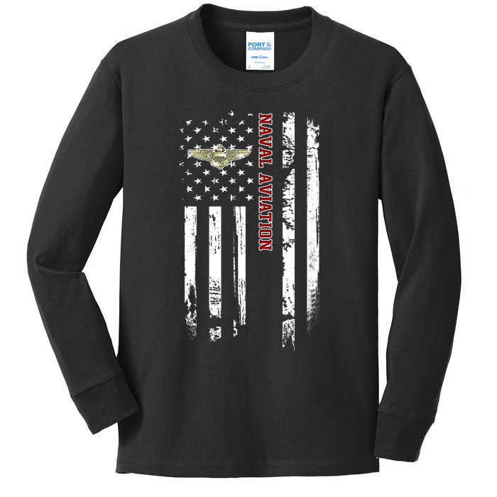 Naval Aviation Veteran American Flag Veterans Day Christmas Kids Long Sleeve Shirt