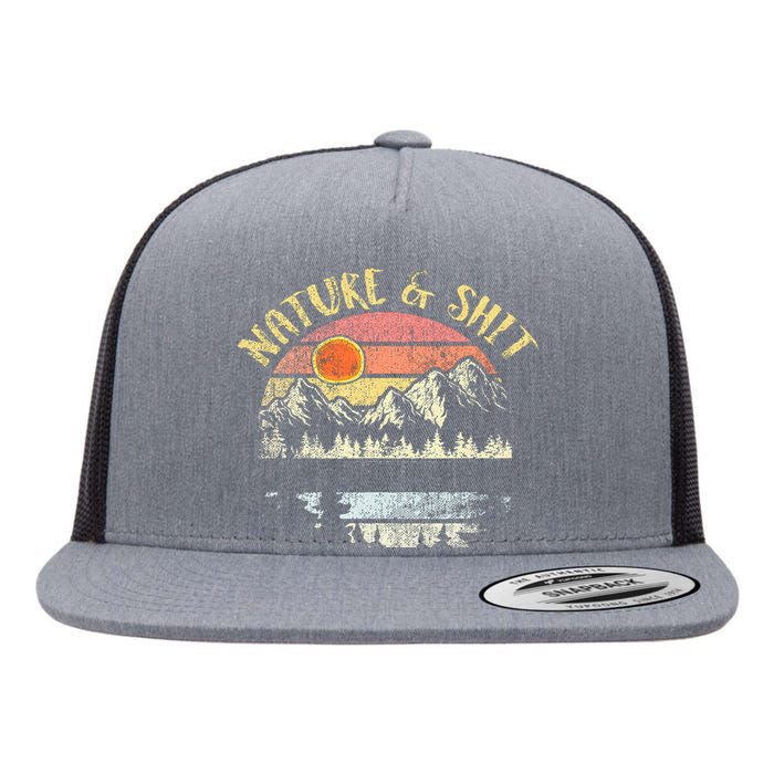 Nature AndShit Vintage Mountains Hiking Camping Flat Bill Trucker Hat