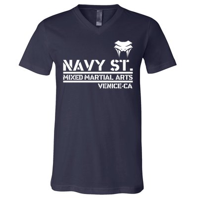 Navy St Mix Martial Arts Venice California Snake Logo V-Neck T-Shirt