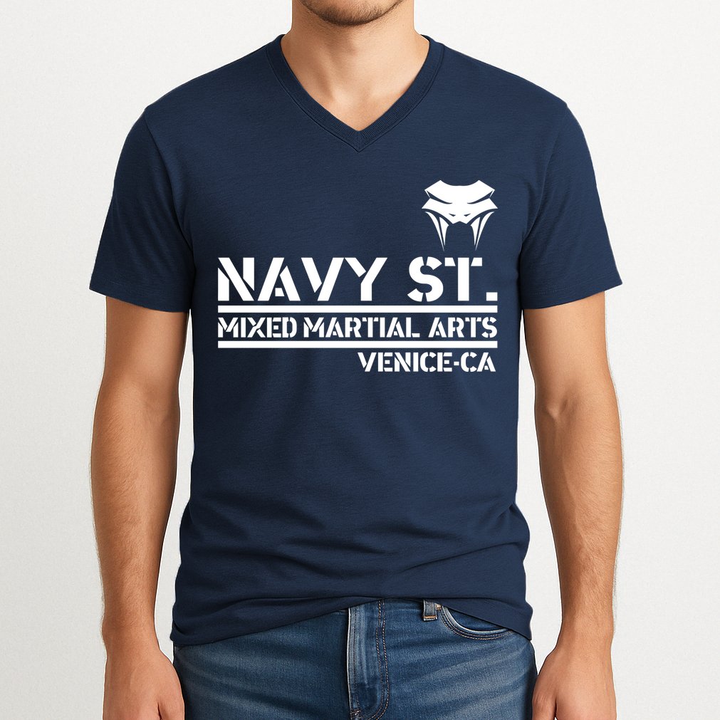 Navy St Mix Martial Arts Venice California Snake Logo V-Neck T-Shirt
