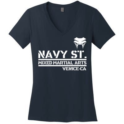 Navy St Mix Martial Arts Venice California Snake Logo Women's V-Neck T-Shirt