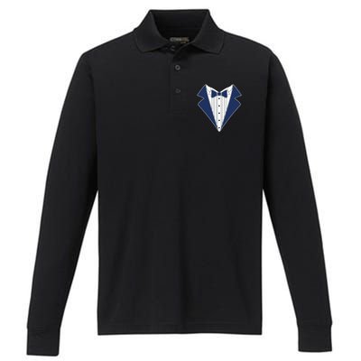 Navy Tux Tuxedo Performance Long Sleeve Polo