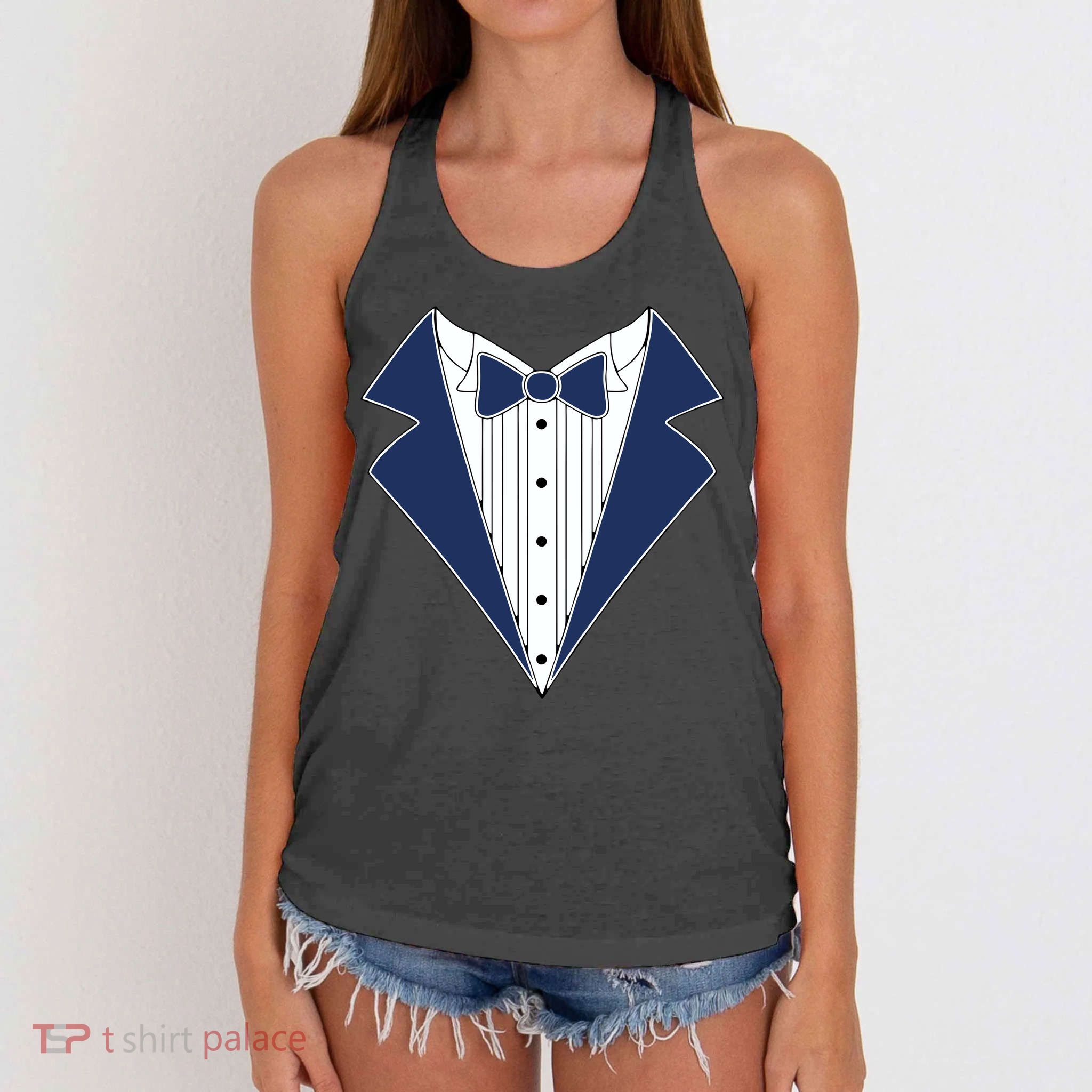 Navy Tux Tuxedo Women's Knotted Racerback Tank