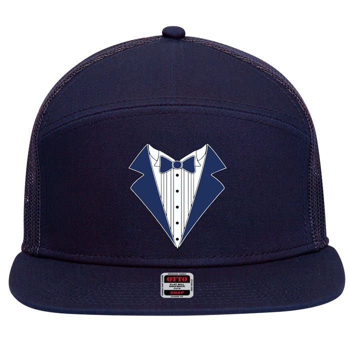 Navy Tux Tuxedo 7 Panel Mesh Trucker Snapback Hat