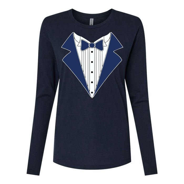 Navy Tux Tuxedo Womens Cotton Relaxed Long Sleeve T-Shirt