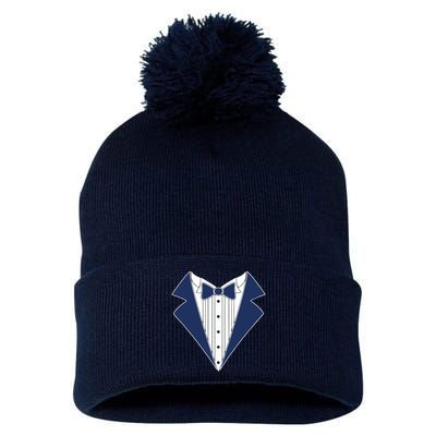 Navy Tux Tuxedo Pom Pom 12in Knit Beanie