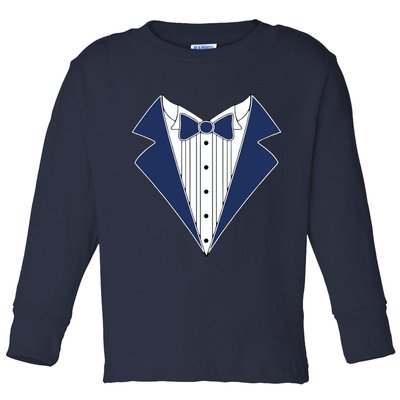 Navy Tux Tuxedo Toddler Long Sleeve Shirt