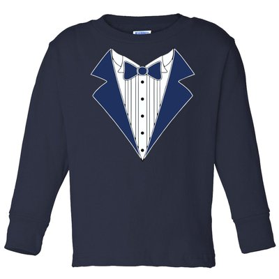 Navy Tux Tuxedo Toddler Long Sleeve Shirt