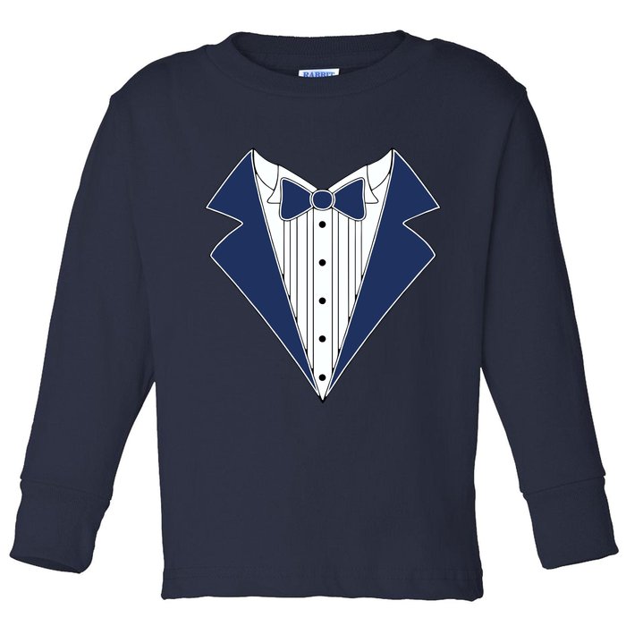 Navy Tux Tuxedo Toddler Long Sleeve Shirt
