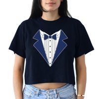 Navy Tux Tuxedo Crop Top