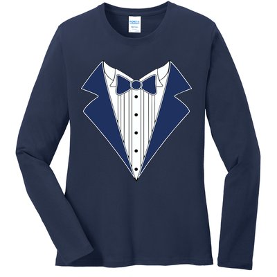 Navy Tux Tuxedo Ladies Long Sleeve Shirt