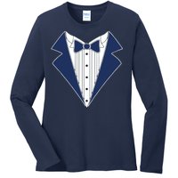 Navy Tux Tuxedo Ladies Long Sleeve Shirt