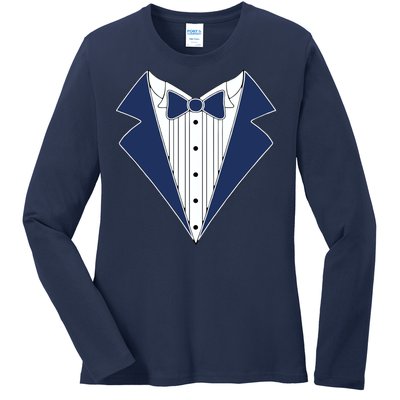 Navy Tux Tuxedo Ladies Long Sleeve Shirt