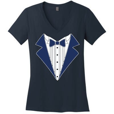 Navy Tux Tuxedo Women's V-Neck T-Shirt