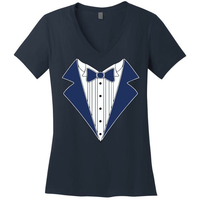 Navy Tux Tuxedo Women's V-Neck T-Shirt