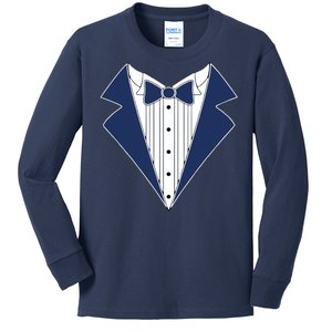 Navy Tux Tuxedo Kids Long Sleeve Shirt