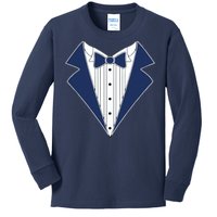 Navy Tux Tuxedo Kids Long Sleeve Shirt