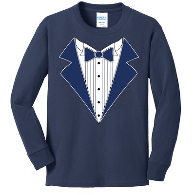 Navy Tux Tuxedo Kids Long Sleeve Shirt