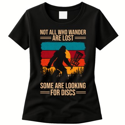 Not All Who Wander Are Lost Some Are Looking For Discs Golf Bigfoot Vintage Womens T-Shirt