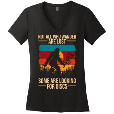 Not All Who Wander Are Lost Some Are Looking For Discs Golf Bigfoot Vintage Women's V-Neck T-Shirt
