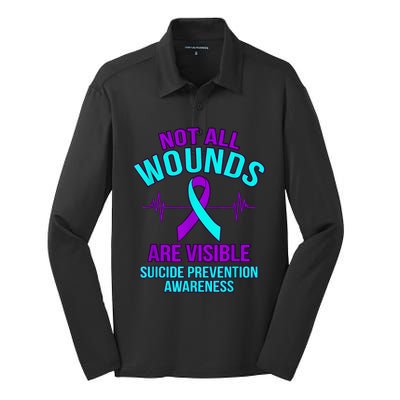 Not All Wounds Are Visible Happy Suicide Awareness Graphic Silk Touch Performance Long Sleeve Polo