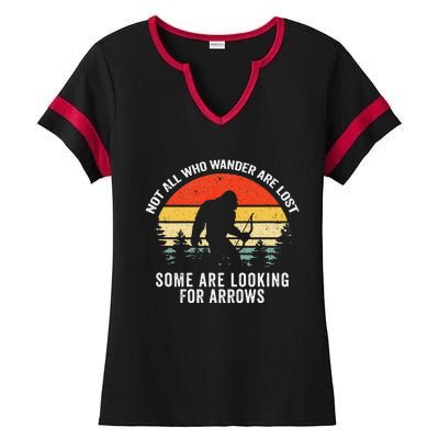 Not All Who Wander Are Lost Arrows Bigfoot Fars Day Ladies Halftime Notch Neck Tee