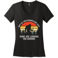 Not All Who Wander Are Lost Arrows Bigfoot Fars Day Women's V-Neck T-Shirt