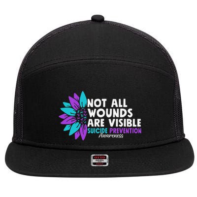 Not All Wounds Are Visible Suicide Awareness Mental Health 7 Panel Mesh Trucker Snapback Hat