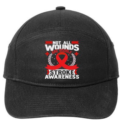 Not All Wounds Are Visible Stroke Awareness Red Ribbon 7-Panel Snapback Hat