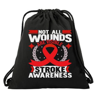 Not All Wounds Are Visible Stroke Awareness Red Ribbon Drawstring Bag