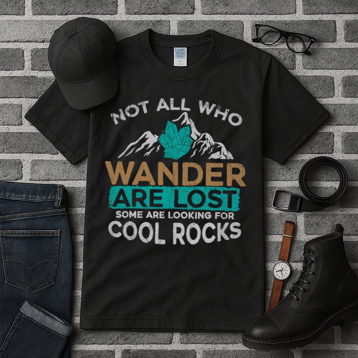Not All Who Wander Are Lost Some Are Looking For Cool Rocks Tall T-Shirt