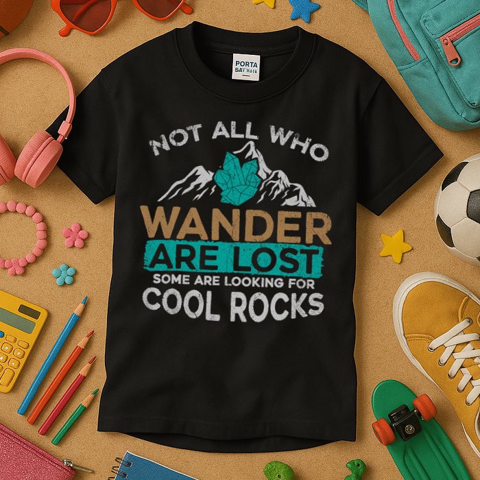 Not All Who Wander Are Lost Some Are Looking For Cool Rocks Kids T-Shirt
