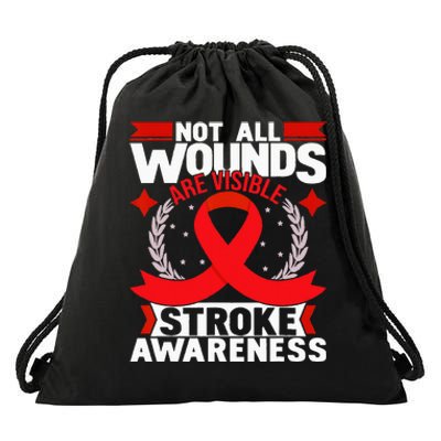 Not All Wounds Are Visible Stroke Awareness Red Ribbon Drawstring Bag