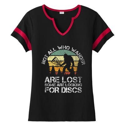 Not All Who Wander Are Lost  Funny Bigfoot Disc Golf Ladies Halftime Notch Neck Tee