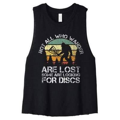 Not All Who Wander Are Lost  Funny Bigfoot Disc Golf Women's Racerback Cropped Tank