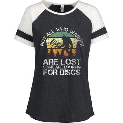 Not All Who Wander Are Lost  Funny Bigfoot Disc Golf Enza Ladies Jersey Colorblock Tee