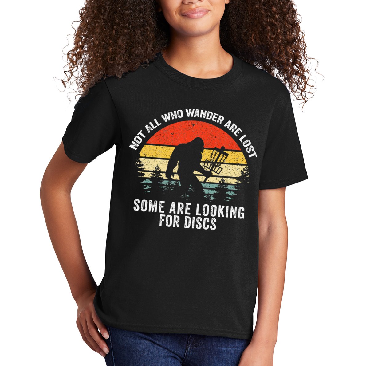 Not All Who Wander Are Lost Disc Golf Bigfoot Christmas Kids T-Shirt