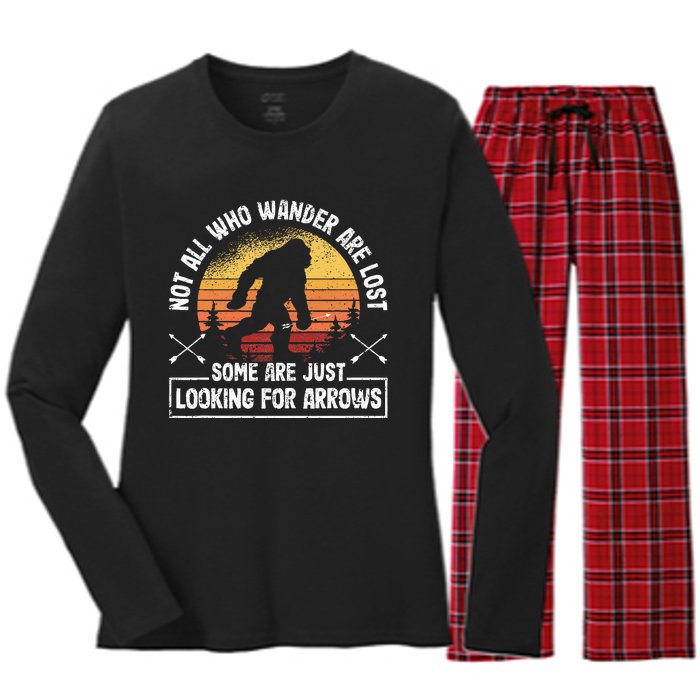 Not All Who Wander Are Lost Funny Archery Bigfoot Archer Women's Long Sleeve Flannel Pajama Set 