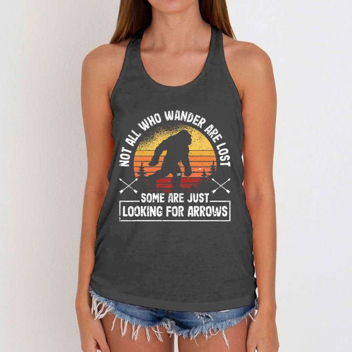 Not All Who Wander Are Lost Funny Archery Bigfoot Archer Women's Knotted Racerback Tank