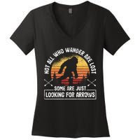 Not All Who Wander Are Lost Funny Archery Bigfoot Archer Women's V-Neck T-Shirt