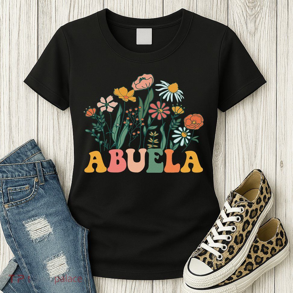 New Abuela Wildflower First Birthday & Baby Shower Womens T-Shirt