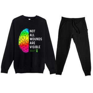 Not All Wounds Are Visible Mental Health Awareness Premium Crewneck Sweatsuit Set