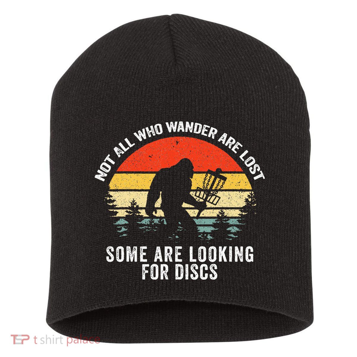 Not All Who Wander Are Lost Disc Golf Bigfoot Christmas Short Acrylic Beanie