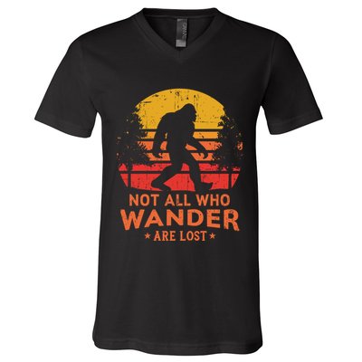 Not All Who Wander Are Lost Bigfoot Design V-Neck T-Shirt