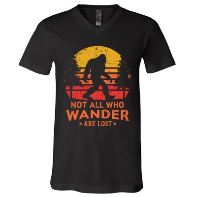 Not All Who Wander Are Lost Bigfoot Design V-Neck T-Shirt