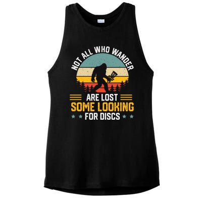 Not All Who Wander Are Lost Disc Golf Bigfoot Funny Golfing Ladies PosiCharge Tri-Blend Wicking Tank